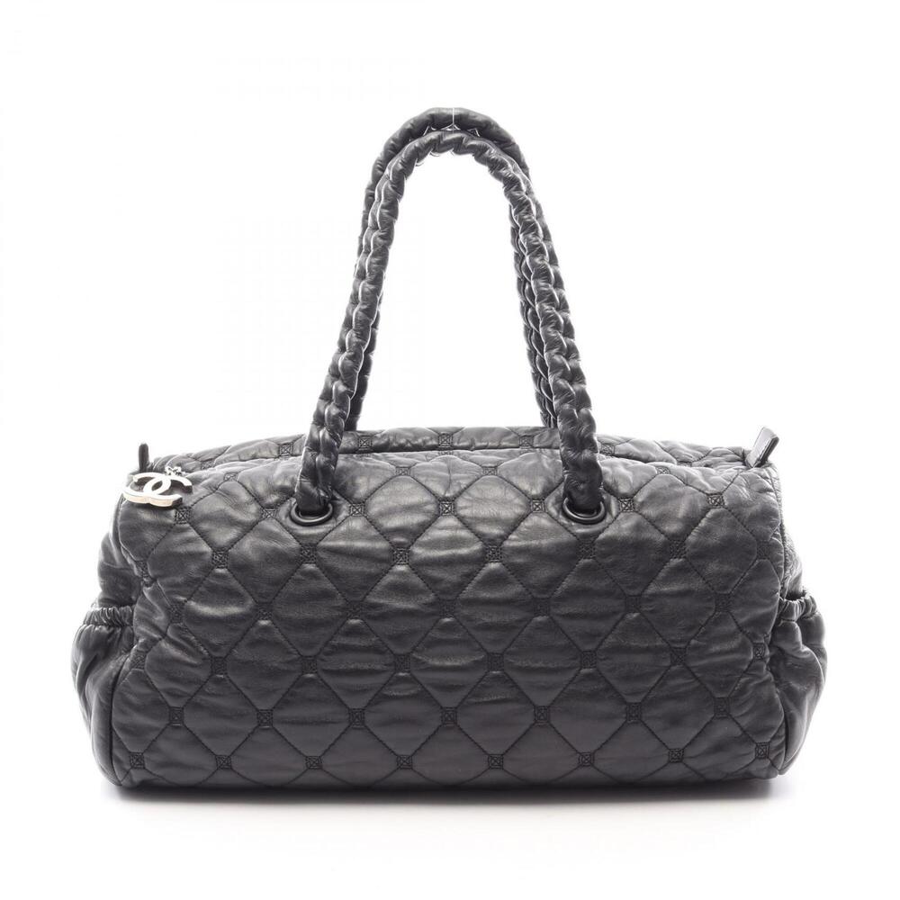 Chanel Matelassé Boston Bag Handbag Leather Women's Black